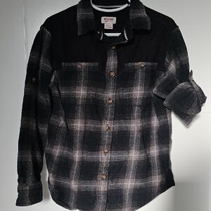 Mossimo Supply Co. Black & Gray Checkered Plaid Shirt Boys S 6/7